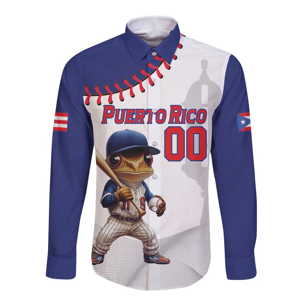 Custom Baseball Puerto Rico Long Sleeve Button Shirt Coqui Mascot - Dynamic Style - Wonder Print Shop