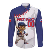 Custom Baseball Puerto Rico Long Sleeve Button Shirt Coqui Mascot - Dynamic Style - Wonder Print Shop