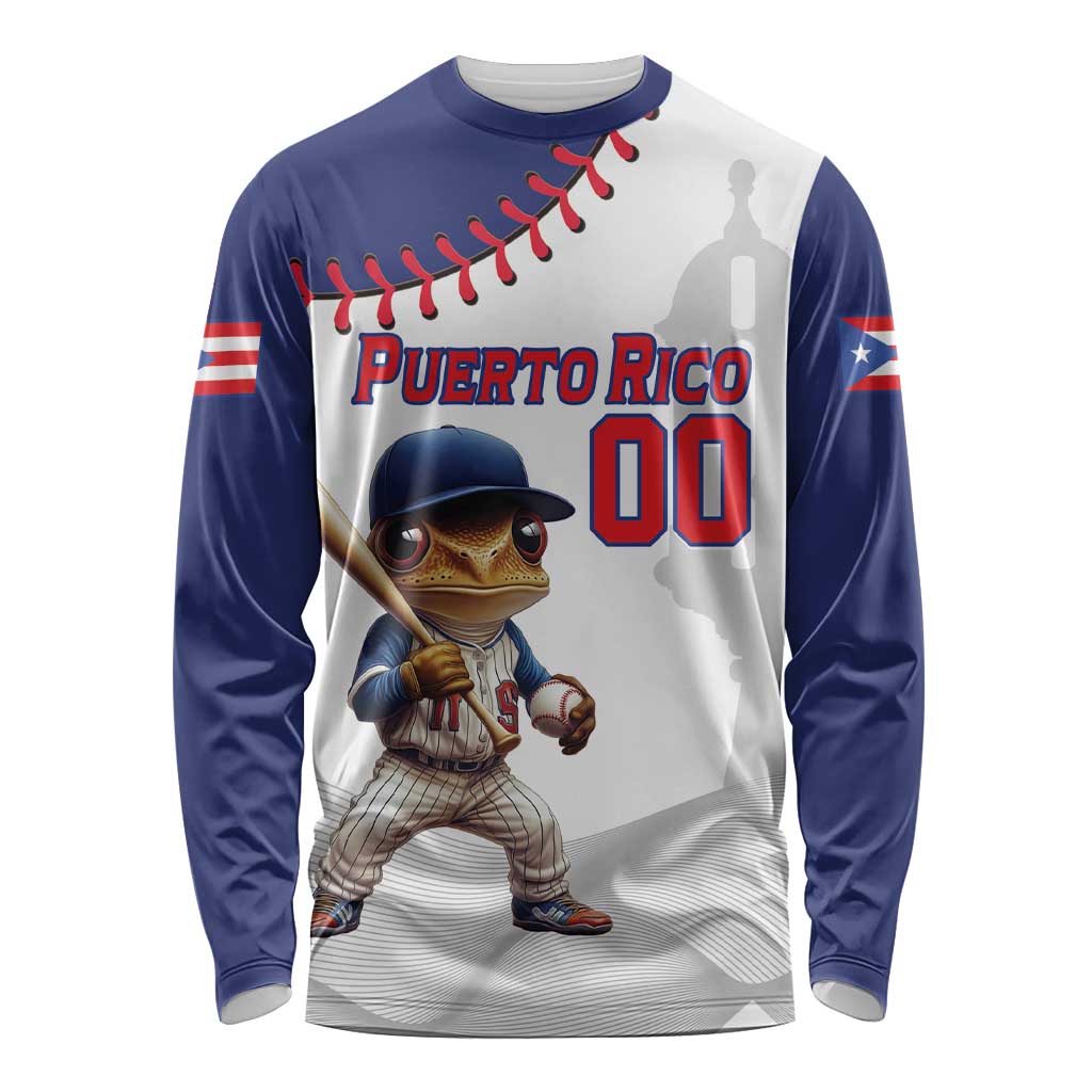 Custom Baseball Puerto Rico Long Sleeve Shirt Coqui Mascot - Dynamic Style - Wonder Print Shop