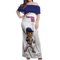 Custom Baseball Puerto Rico Off Shoulder Maxi Dress Coqui Mascot - Dynamic Style - Wonder Print Shop