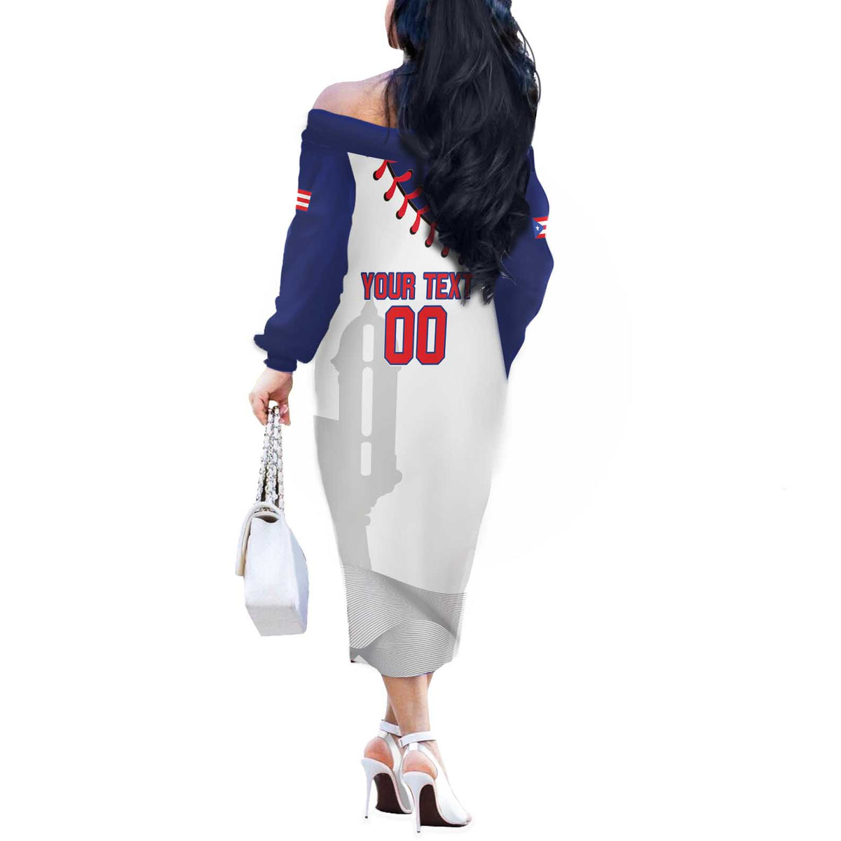Custom Baseball Puerto Rico Off The Shoulder Long Sleeve Dress Coqui Mascot - Dynamic Style - Wonder Print Shop
