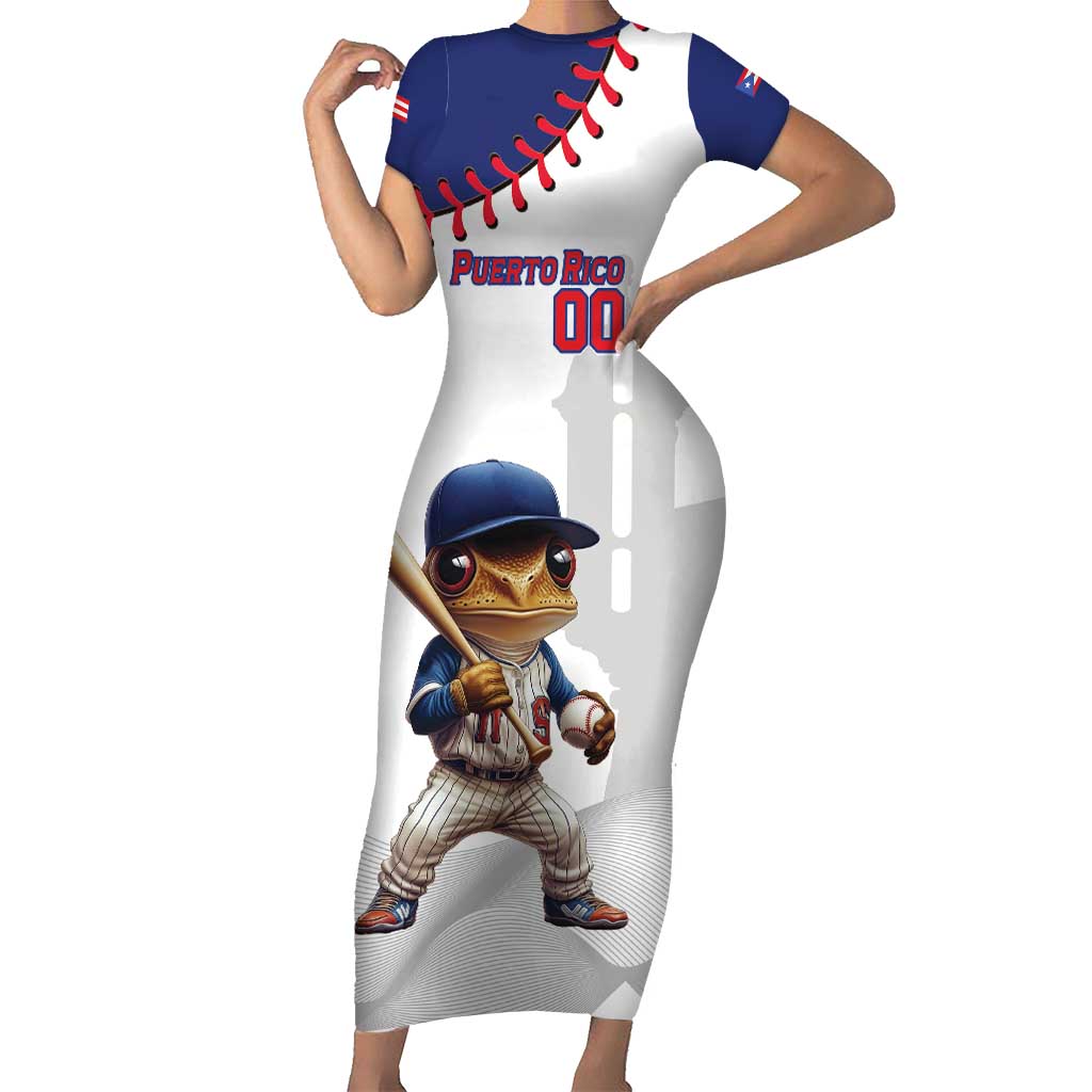 Custom Baseball Puerto Rico Short Sleeve Bodycon Dress Coqui Mascot - Dynamic Style - Wonder Print Shop