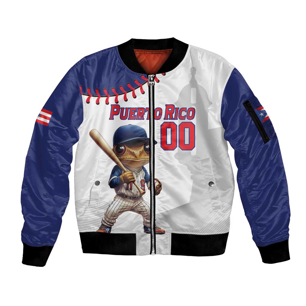 Custom Baseball Puerto Rico Sleeve Zip Bomber Jacket Coqui Mascot - Dynamic Style - Wonder Print Shop