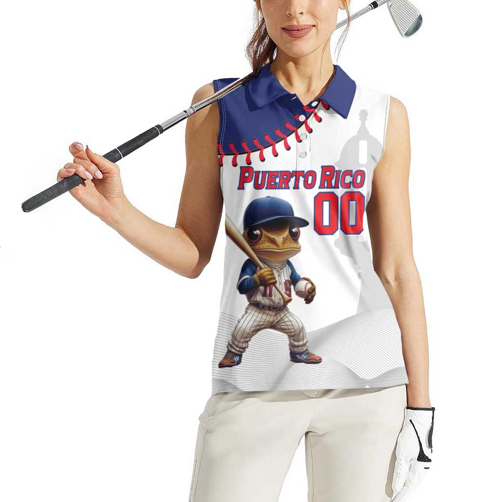 Custom Baseball Puerto Rico Women Sleeveless Polo Shirt Coqui Mascot - Dynamic Style - Wonder Print Shop