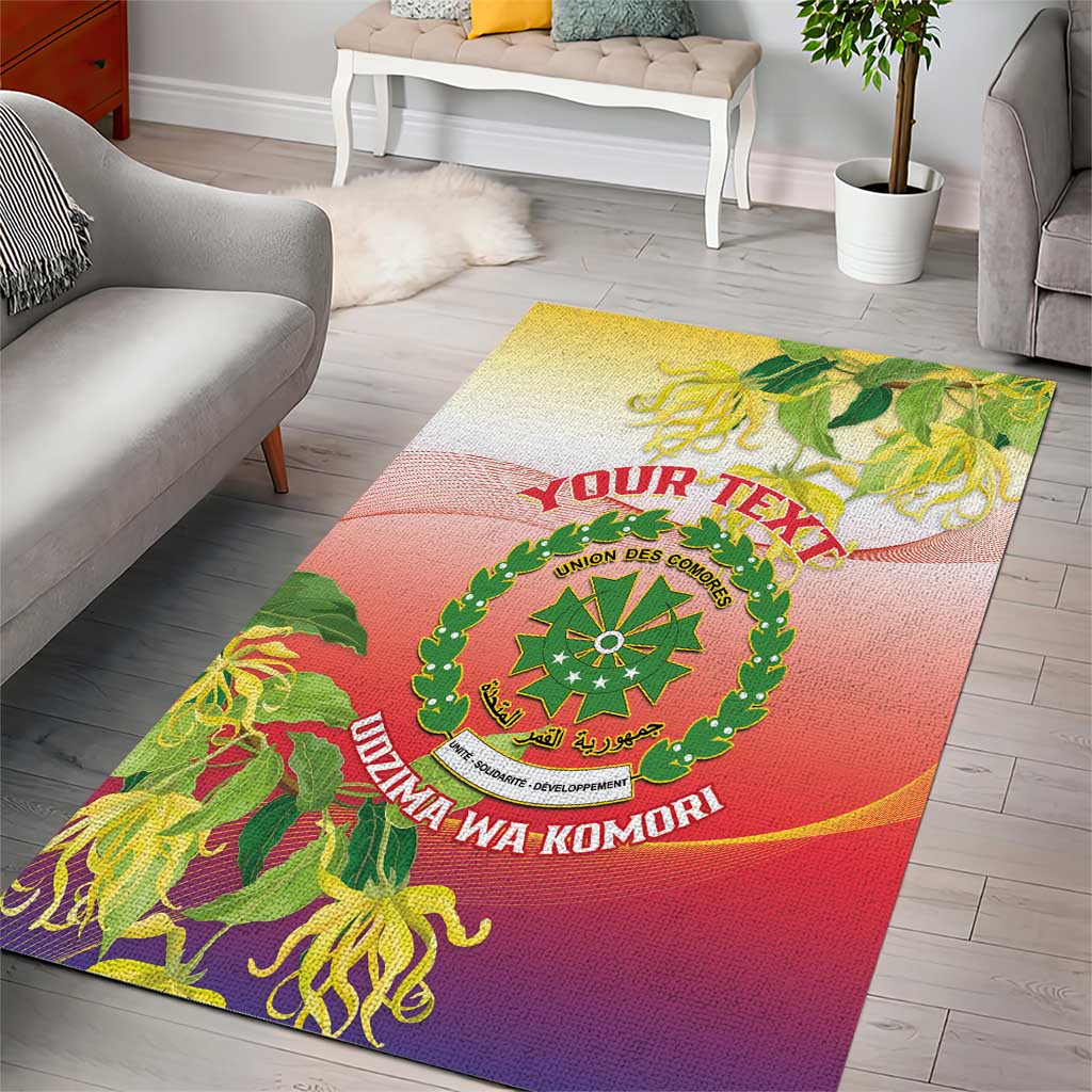 Personalized Comoros Area Rug Coat Of Arms Mix Ylang Ylang Flower - Wonder Print Shop