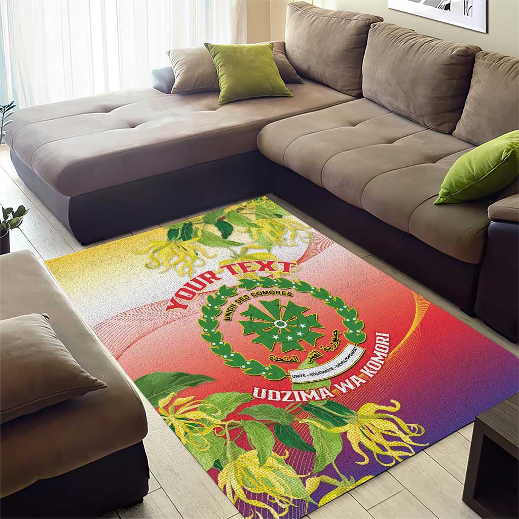 Personalized Comoros Area Rug Coat Of Arms Mix Ylang Ylang Flower - Wonder Print Shop