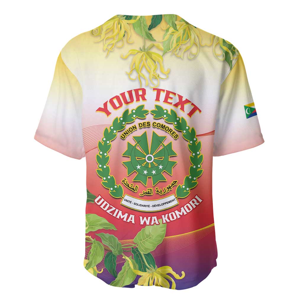 Personalized Comoros Baseball Jersey Coat Of Arms Mix Ylang Ylang Flower - Wonder Print Shop