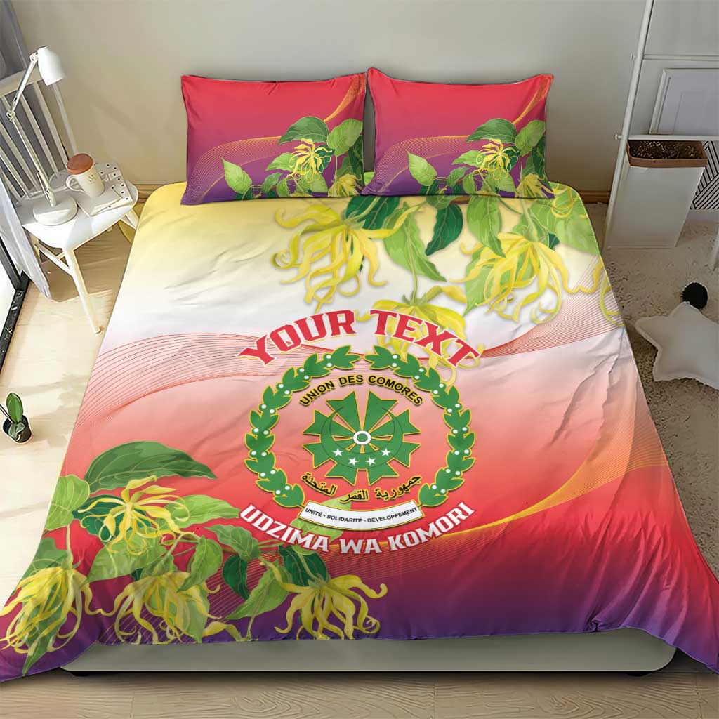 Personalized Comoros Bedding Set Coat Of Arms Mix Ylang Ylang Flower - Wonder Print Shop