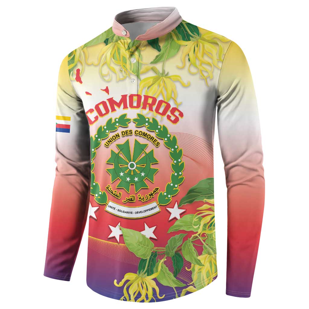 Personalized Comoros Button Sweatshirt Coat Of Arms Mix Ylang Ylang Flower - Wonder Print Shop