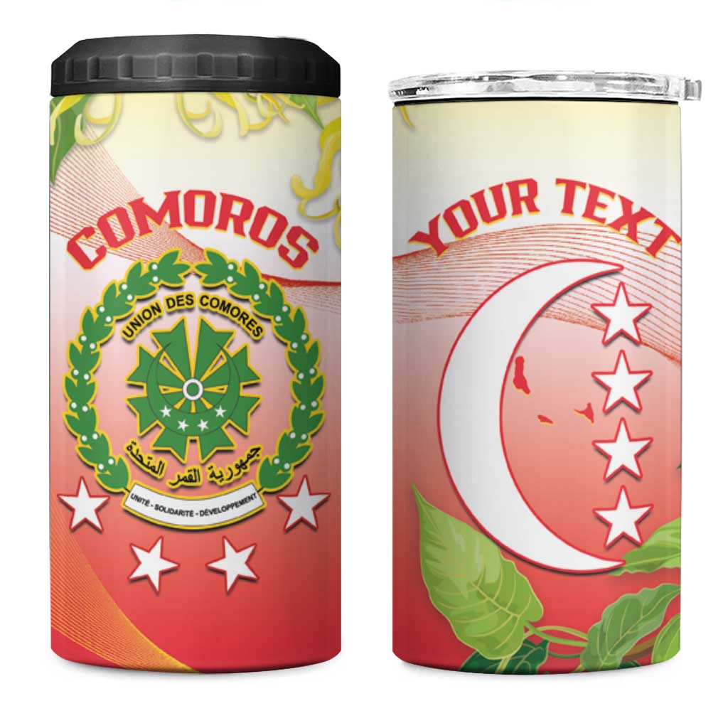 Personalized Comoros 4 in 1 Can Cooler Tumbler Coat Of Arms Mix Ylang Ylang Flower - Wonder Print Shop