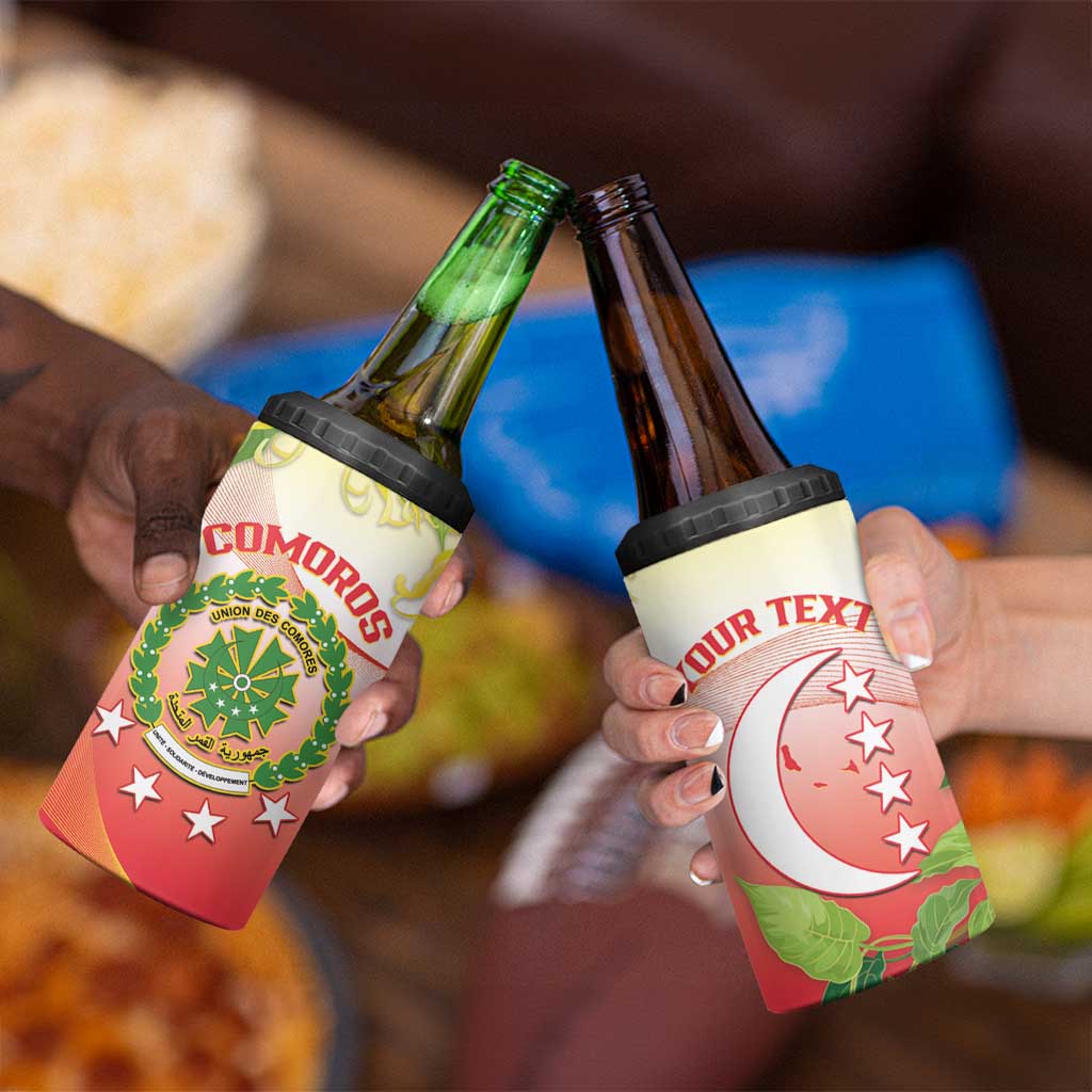 Personalized Comoros 4 in 1 Can Cooler Tumbler Coat Of Arms Mix Ylang Ylang Flower - Wonder Print Shop