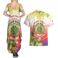 Personalized Comoros Couples Matching Summer Maxi Dress and Hawaiian Shirt Coat Of Arms Mix Ylang Ylang Flower - Wonder Print Shop