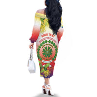 Personalized Comoros Family Matching Off The Shoulder Long Sleeve Dress and Hawaiian Shirt Coat Of Arms Mix Ylang Ylang Flower - Wonder Print Shop