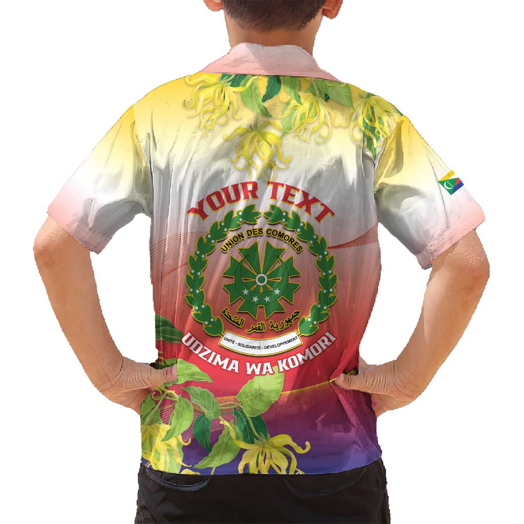 Personalized Comoros Family Matching Off Shoulder Short Dress and Hawaiian Shirt Coat Of Arms Mix Ylang Ylang Flower - Wonder Print Shop