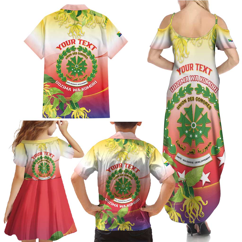 Personalized Comoros Family Matching Summer Maxi Dress and Hawaiian Shirt Coat Of Arms Mix Ylang Ylang Flower - Wonder Print Shop