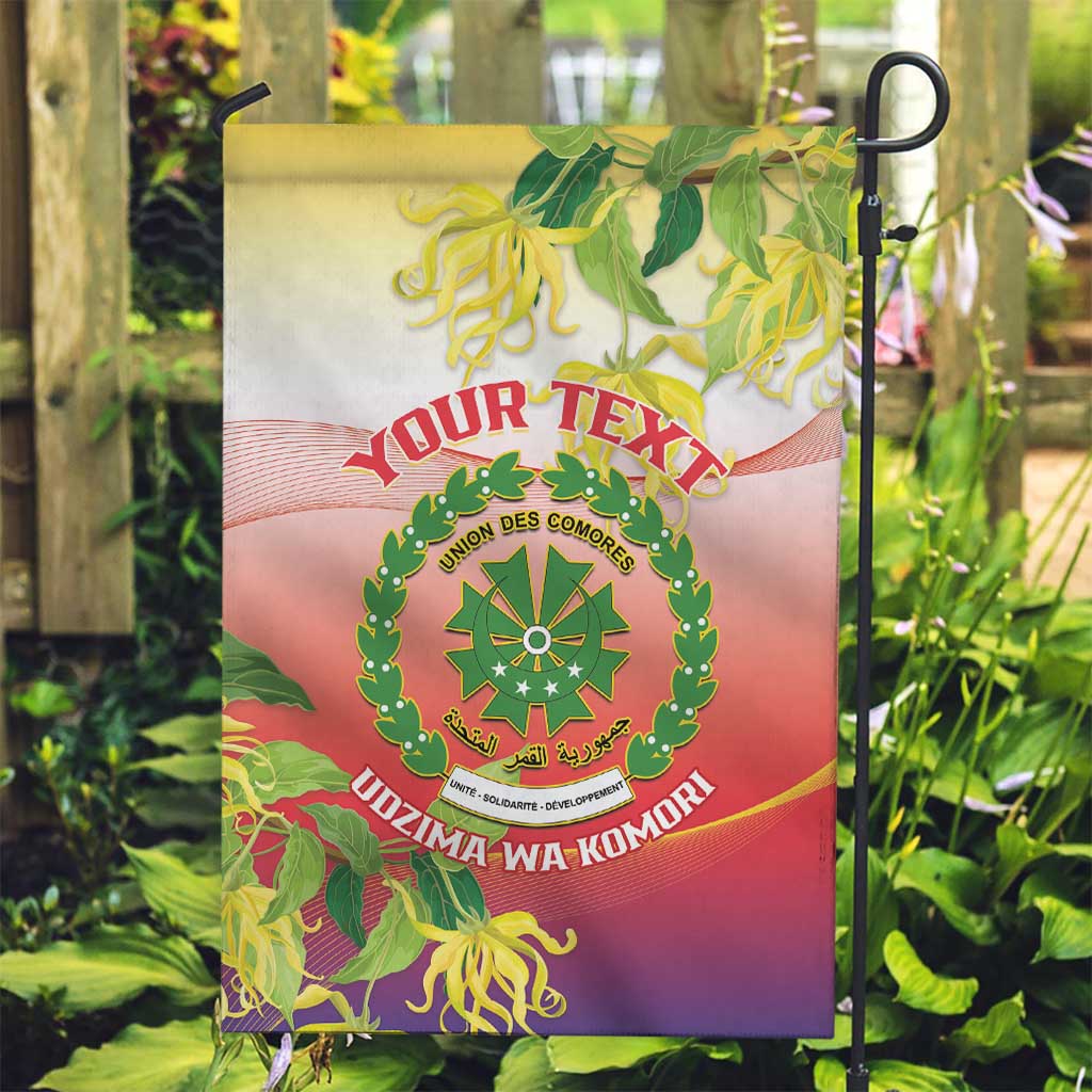 Personalized Comoros Garden Flag Coat Of Arms Mix Ylang Ylang Flower - Wonder Print Shop