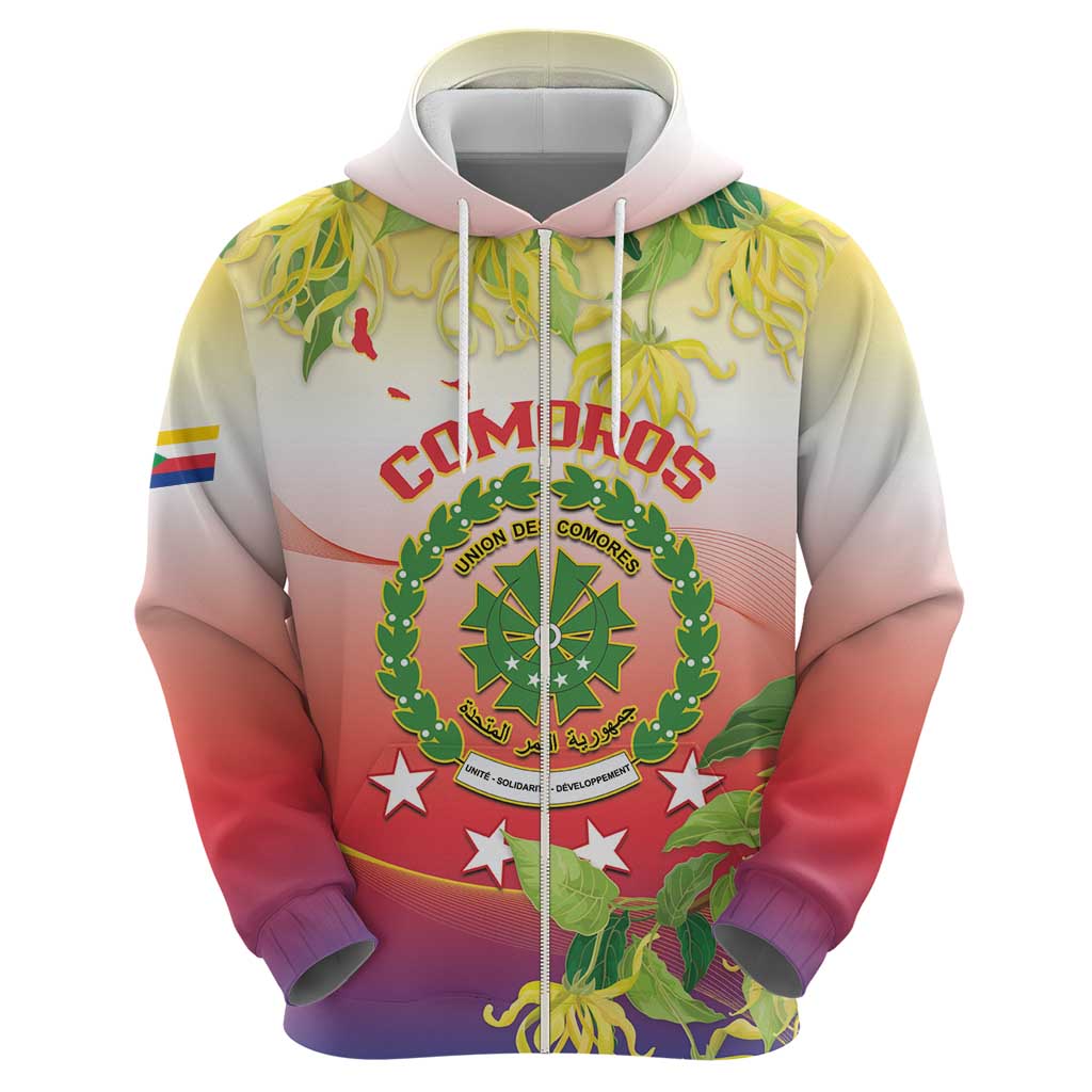 Personalized Comoros Hoodie Coat Of Arms Mix Ylang Ylang Flower - Wonder Print Shop