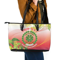 Personalized Comoros Leather Tote Bag Coat Of Arms Mix Ylang Ylang Flower - Wonder Print Shop