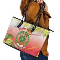 Personalized Comoros Leather Tote Bag Coat Of Arms Mix Ylang Ylang Flower - Wonder Print Shop
