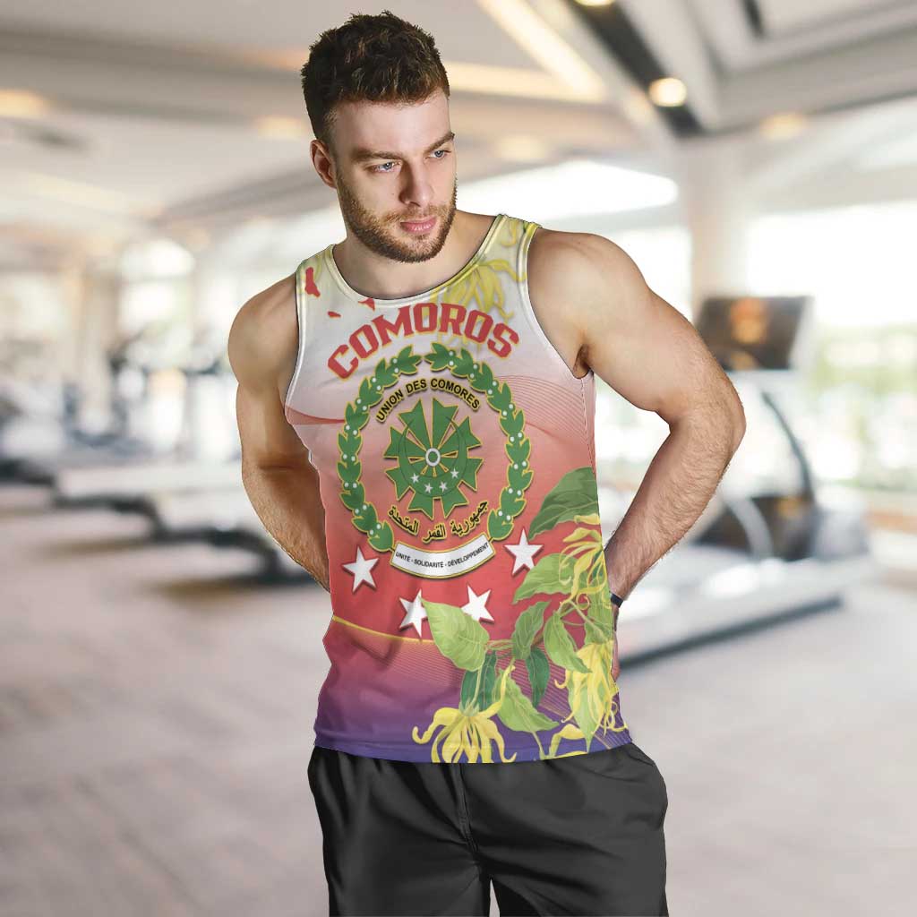 Personalized Comoros Men Tank Top Coat Of Arms Mix Ylang Ylang Flower - Wonder Print Shop