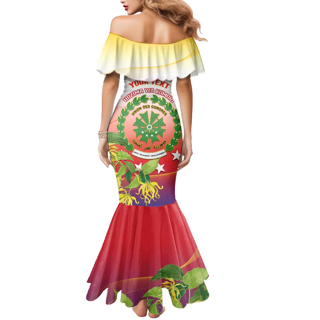 Personalized Comoros Mermaid Dress Coat Of Arms Mix Ylang Ylang Flower - Wonder Print Shop