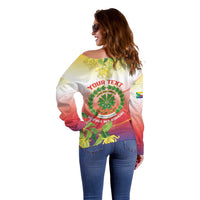 Personalized Comoros Off Shoulder Sweater Coat Of Arms Mix Ylang Ylang Flower - Wonder Print Shop