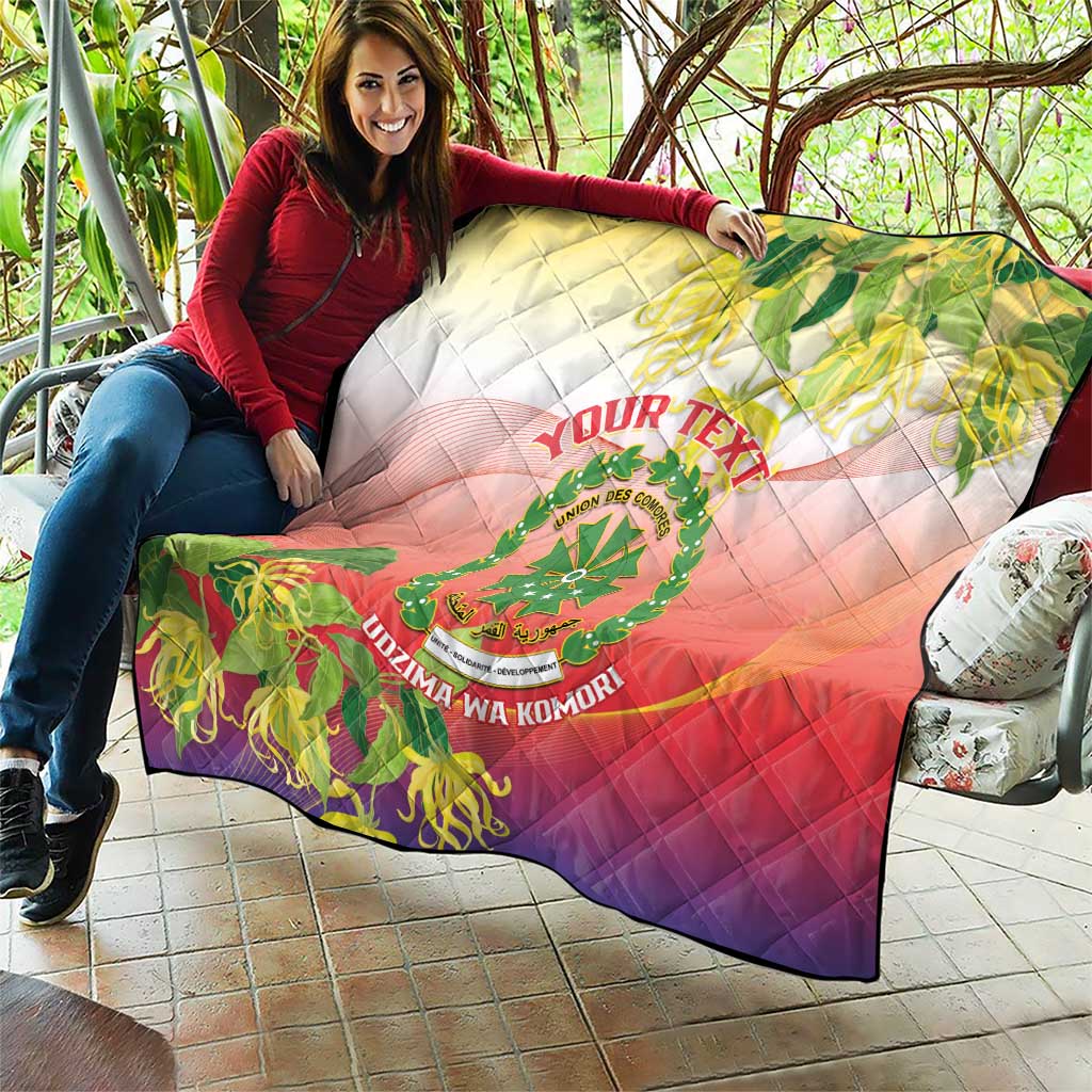 Personalized Comoros Quilt Coat Of Arms Mix Ylang Ylang Flower - Wonder Print Shop