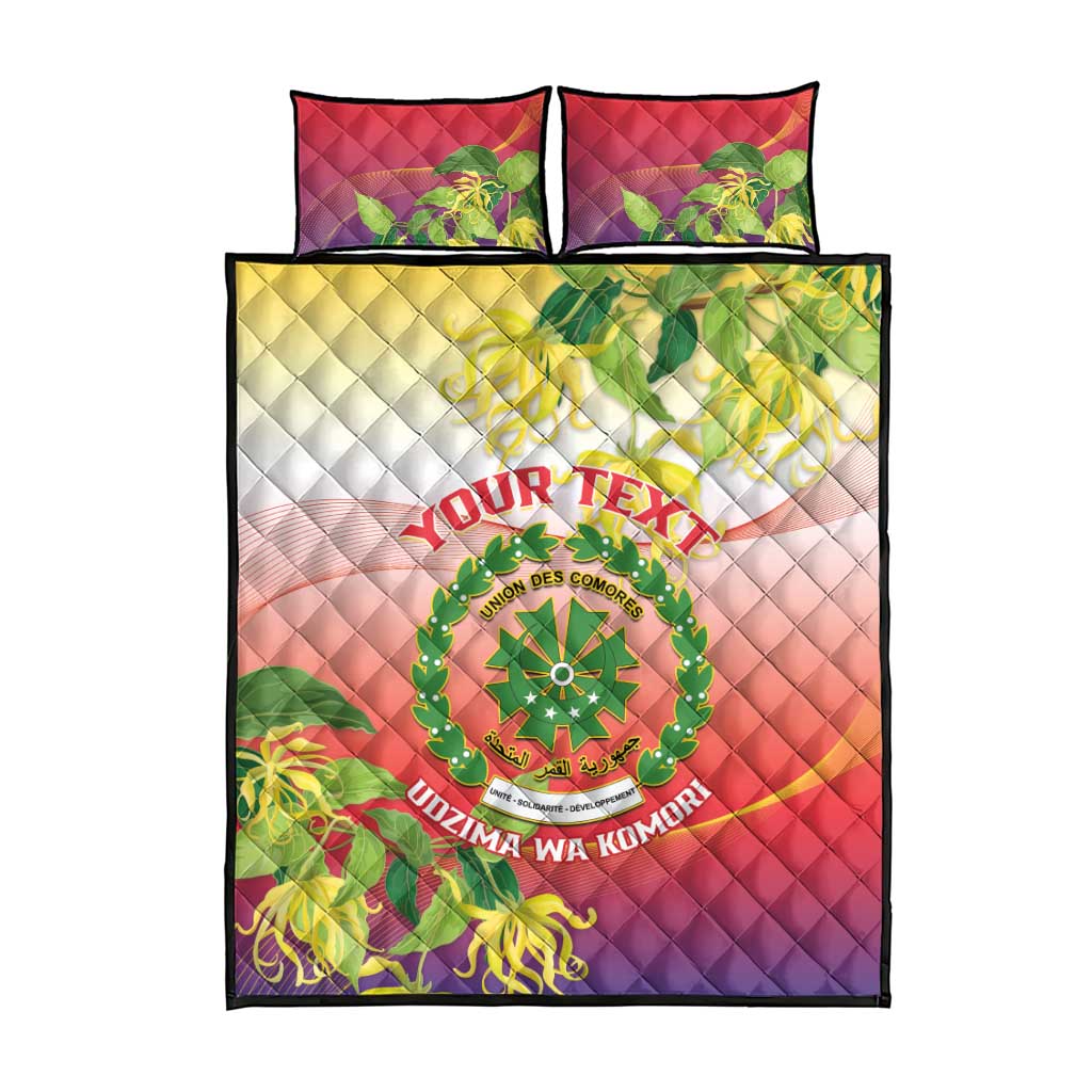 Personalized Comoros Quilt Bed Set Coat Of Arms Mix Ylang Ylang Flower - Wonder Print Shop