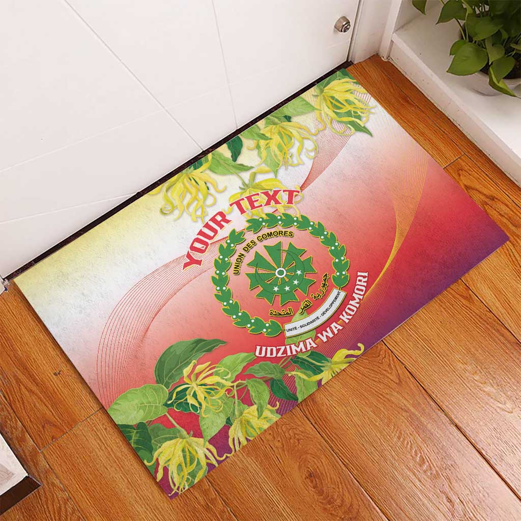 Personalized Comoros Rubber Doormat Coat Of Arms Mix Ylang Ylang Flower - Wonder Print Shop