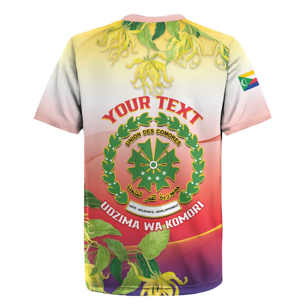 Personalized Comoros Rugby Jersey Coat Of Arms Mix Ylang Ylang Flower - Wonder Print Shop