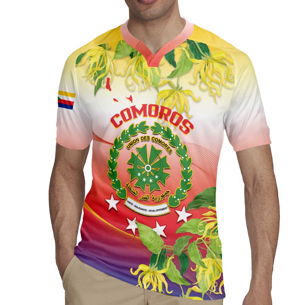 Personalized Comoros Rugby Jersey Coat Of Arms Mix Ylang Ylang Flower - Wonder Print Shop