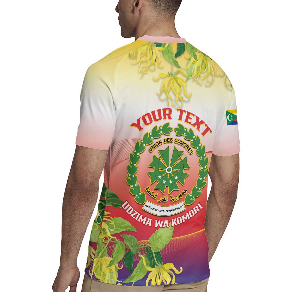 Personalized Comoros Rugby Jersey Coat Of Arms Mix Ylang Ylang Flower - Wonder Print Shop
