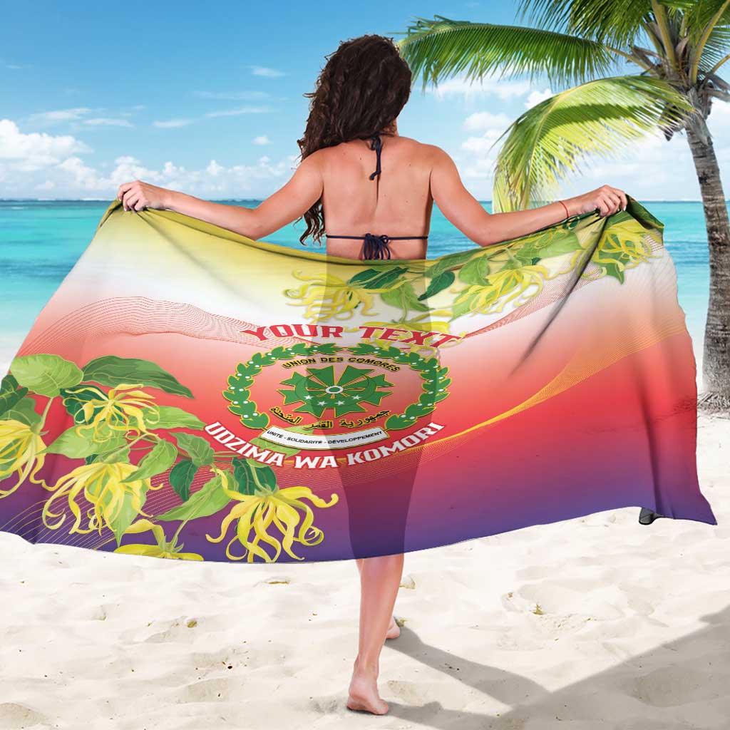 Personalized Comoros Sarong Coat Of Arms Mix Ylang Ylang Flower - Wonder Print Shop