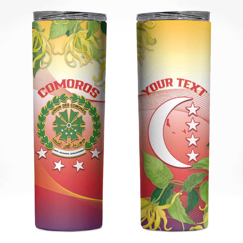Personalized Comoros Skinny Tumbler Coat Of Arms Mix Ylang Ylang Flower - Wonder Print Shop