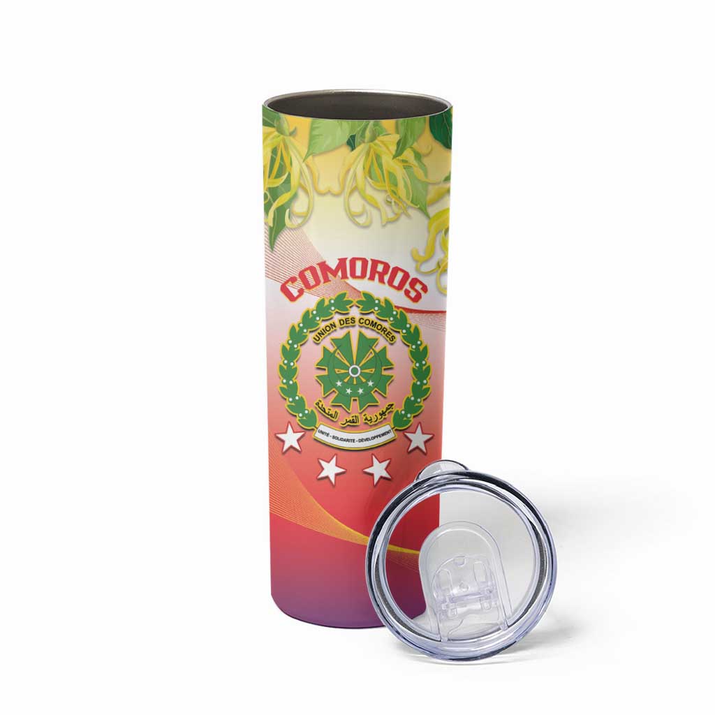 Personalized Comoros Skinny Tumbler Coat Of Arms Mix Ylang Ylang Flower - Wonder Print Shop
