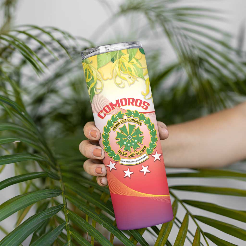 Personalized Comoros Skinny Tumbler Coat Of Arms Mix Ylang Ylang Flower - Wonder Print Shop