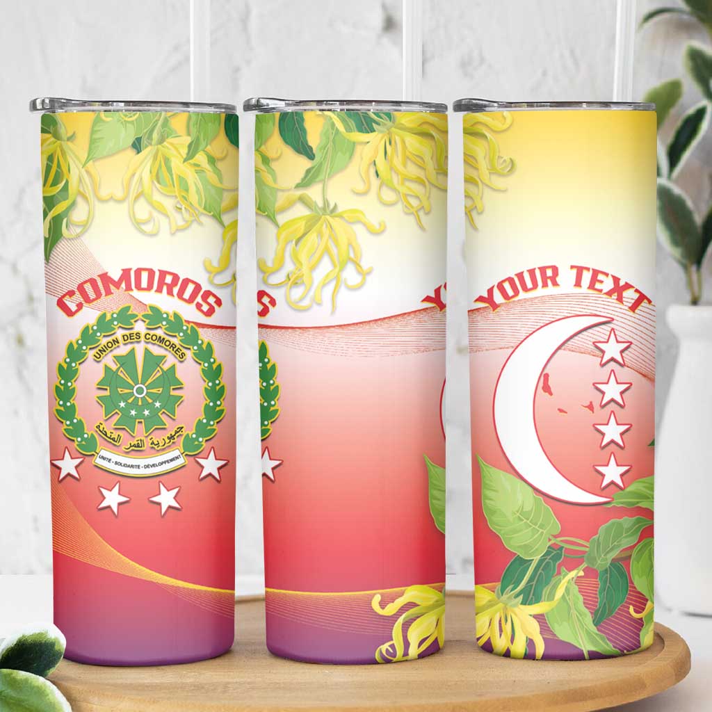 Personalized Comoros Skinny Tumbler Coat Of Arms Mix Ylang Ylang Flower - Wonder Print Shop