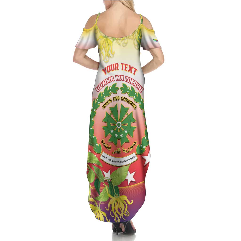 Personalized Comoros Summer Maxi Dress Coat Of Arms Mix Ylang Ylang Flower - Wonder Print Shop
