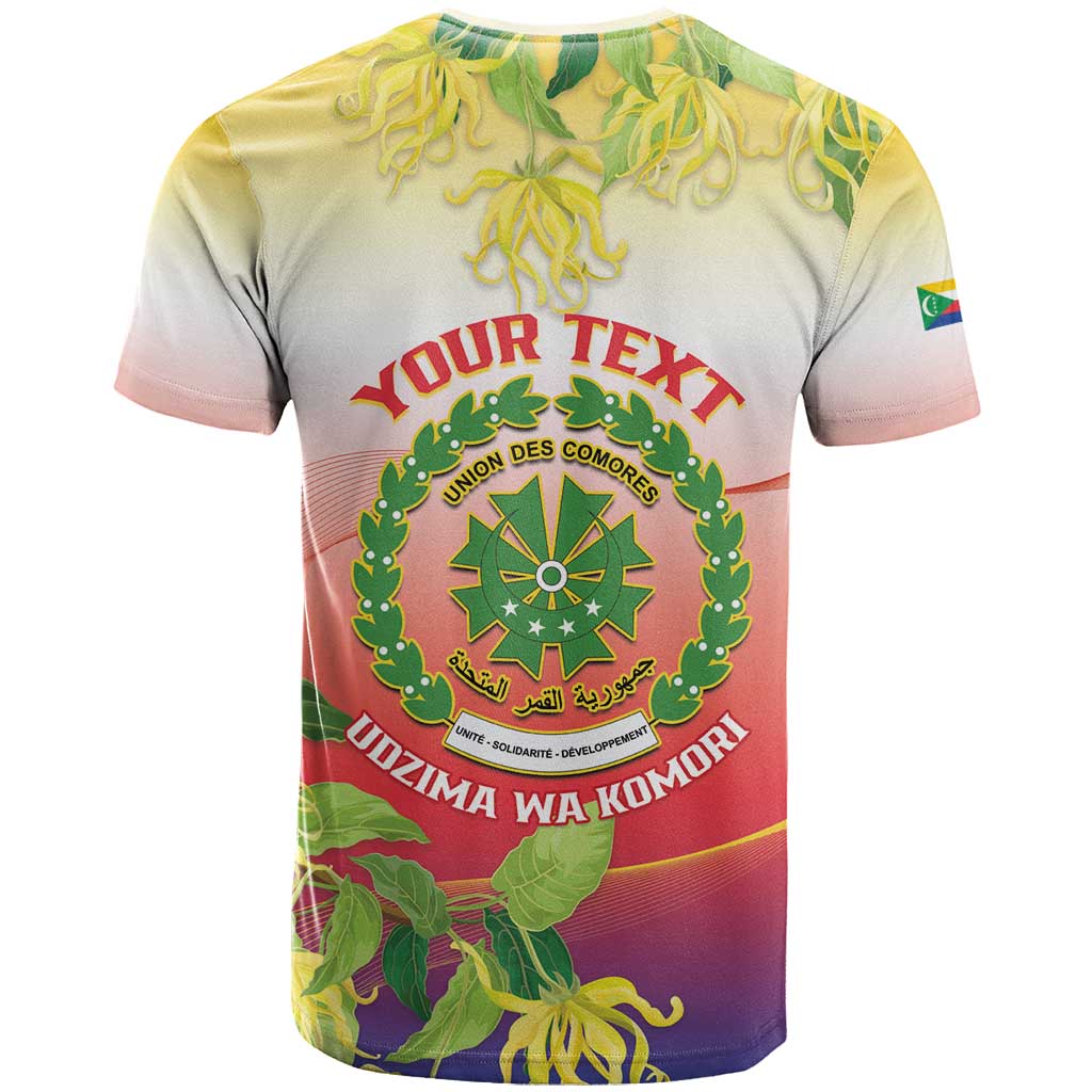 Personalized Comoros T Shirt Coat Of Arms Mix Ylang Ylang Flower - Wonder Print Shop