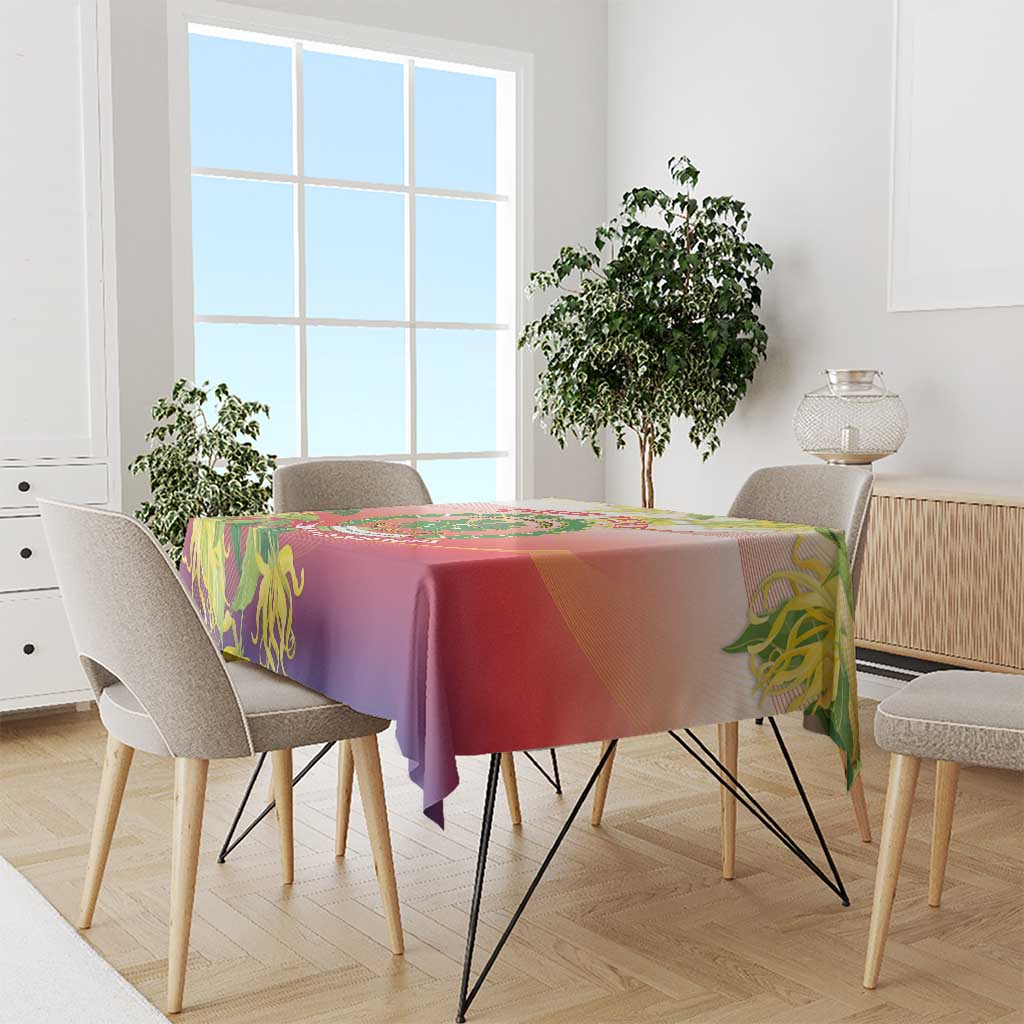 Personalized Comoros Tablecloth Coat Of Arms Mix Ylang Ylang Flower - Wonder Print Shop