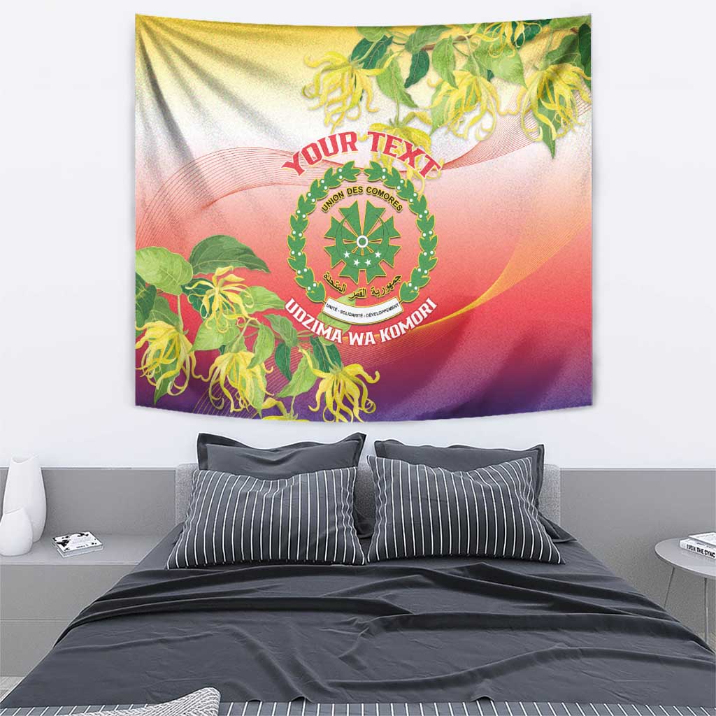 Personalized Comoros Tapestry Coat Of Arms Mix Ylang Ylang Flower - Wonder Print Shop