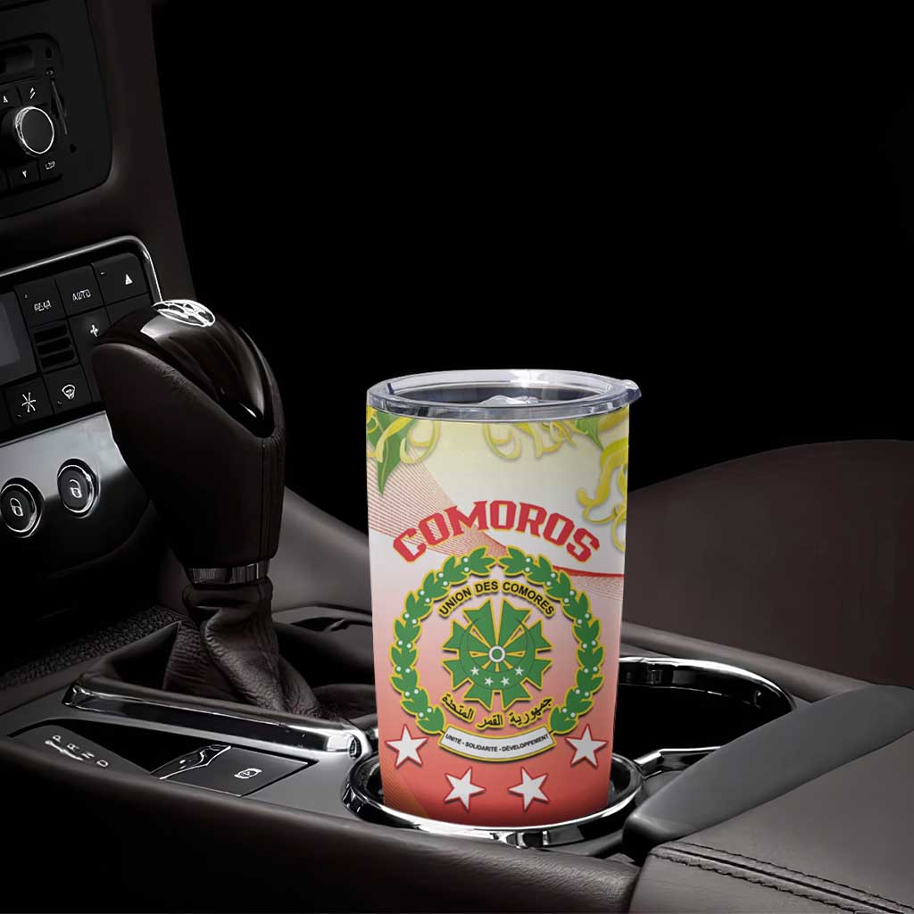 Personalized Comoros Tumbler Cup Coat Of Arms Mix Ylang Ylang Flower - Wonder Print Shop