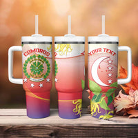 Personalized Comoros Tumbler With Handle Coat Of Arms Mix Ylang Ylang Flower - Wonder Print Shop