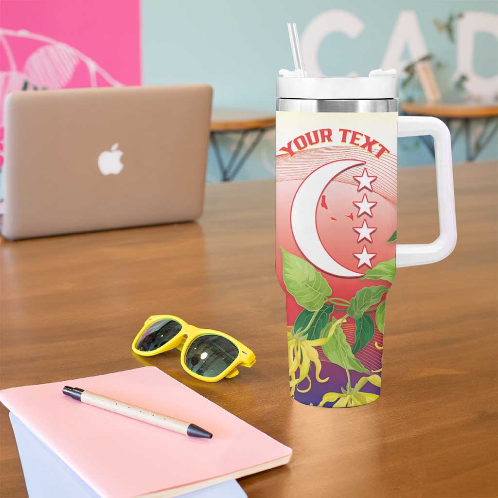 Personalized Comoros Tumbler With Handle Coat Of Arms Mix Ylang Ylang Flower - Wonder Print Shop