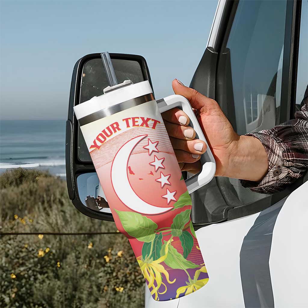 Personalized Comoros Tumbler With Handle Coat Of Arms Mix Ylang Ylang Flower - Wonder Print Shop