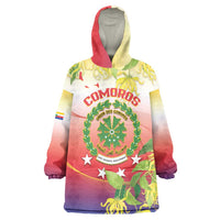 Personalized Comoros Wearable Blanket Hoodie Coat Of Arms Mix Ylang Ylang Flower - Wonder Print Shop