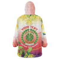 Personalized Comoros Wearable Blanket Hoodie Coat Of Arms Mix Ylang Ylang Flower - Wonder Print Shop
