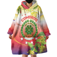 Personalized Comoros Wearable Blanket Hoodie Coat Of Arms Mix Ylang Ylang Flower - Wonder Print Shop