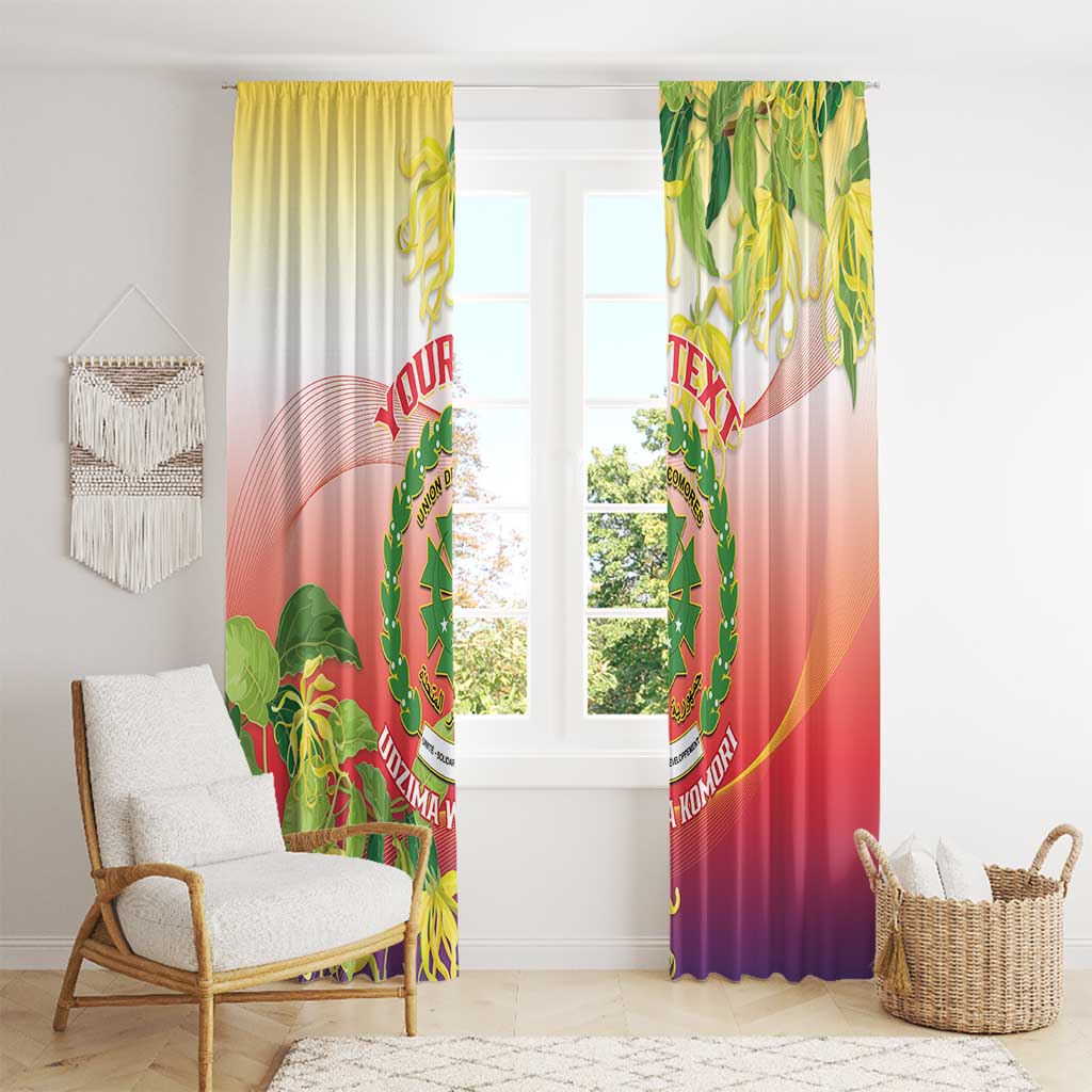 Personalized Comoros Window Curtain Coat Of Arms Mix Ylang Ylang Flower - Wonder Print Shop