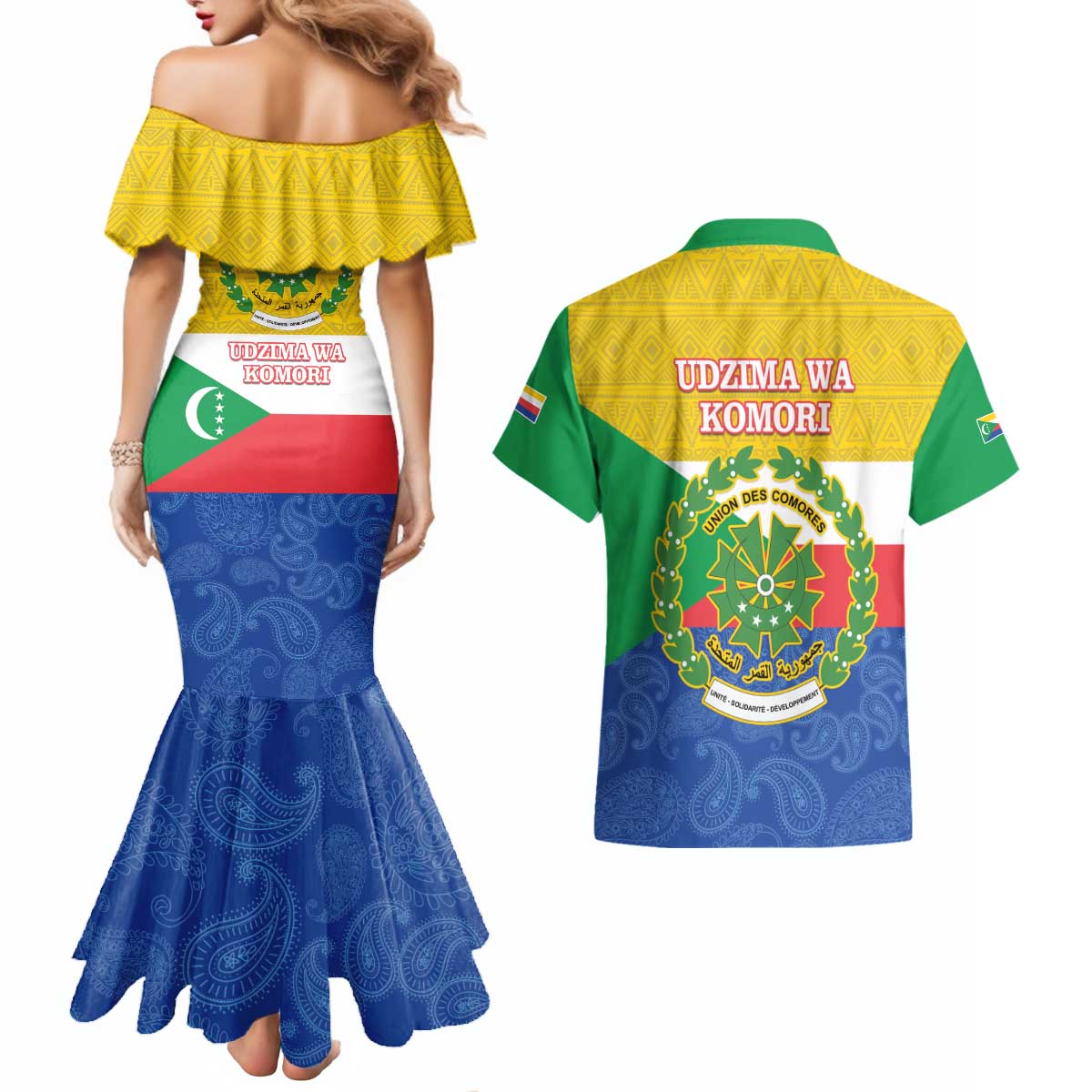 Comoros Is In My DNA Couples Matching Mermaid Dress and Hawaiian Shirt Udzima wa Komori - African Paisley Pattern - Wonder Print Shop